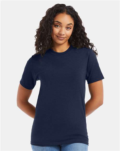 Hanes 5180 Unisex Beefy-T T-Shirt - Heather Navy - model front