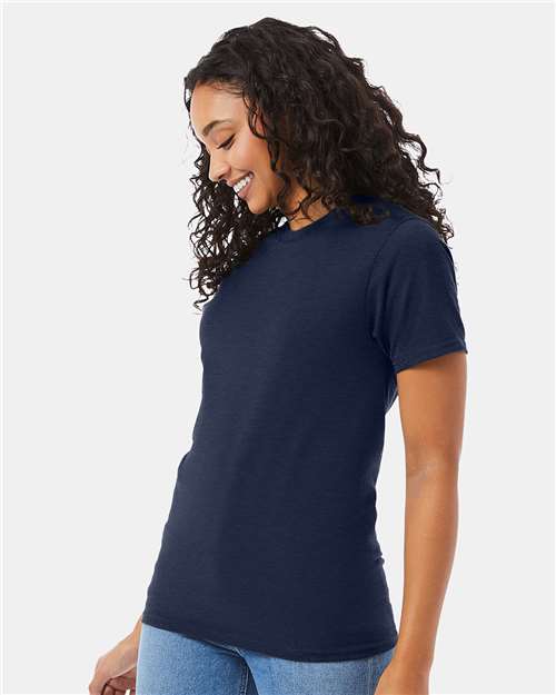 Hanes 5180 Unisex Beefy-T T-Shirt - Heather Navy - model side