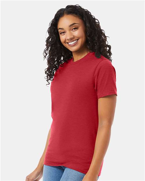 Hanes 5180 Unisex Beefy-T T-Shirt - Heather Red - model side