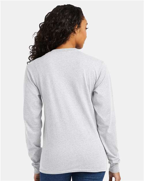 Hanes 5286 Essential-T Long Sleeve T-Shirt - Ash - model back
