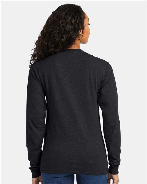 Hanes 5286 Essential-T Long Sleeve T-Shirt - Charcoal Heather - model back