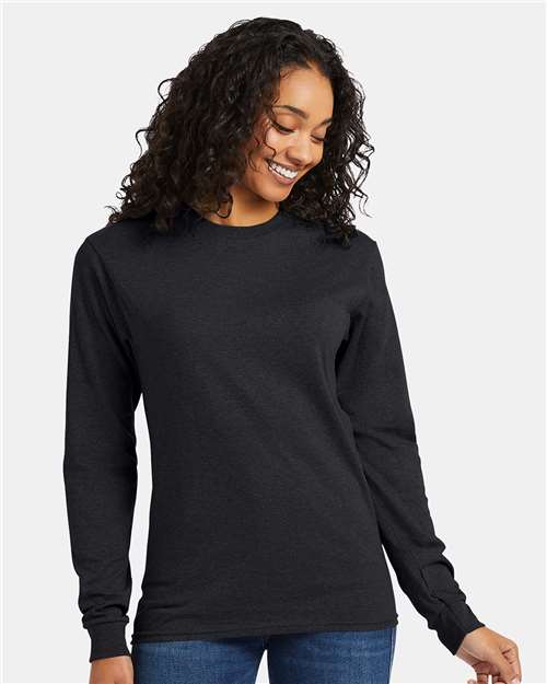 Hanes 5286 Essential-T Long Sleeve T-Shirt - Charcoal Heather - model front
