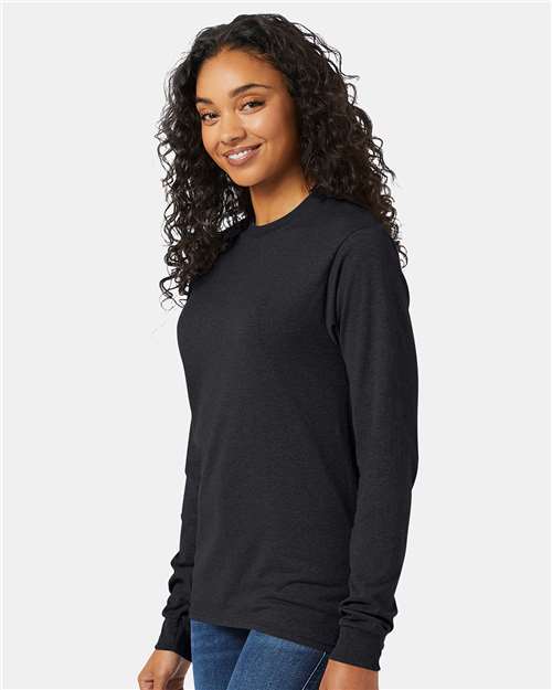 Hanes 5286 Essential-T Long Sleeve T-Shirt - Charcoal Heather - model side