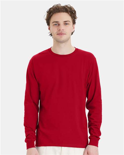 Hanes 5286 Essential-T Long Sleeve T-Shirt - Deep Red - model front