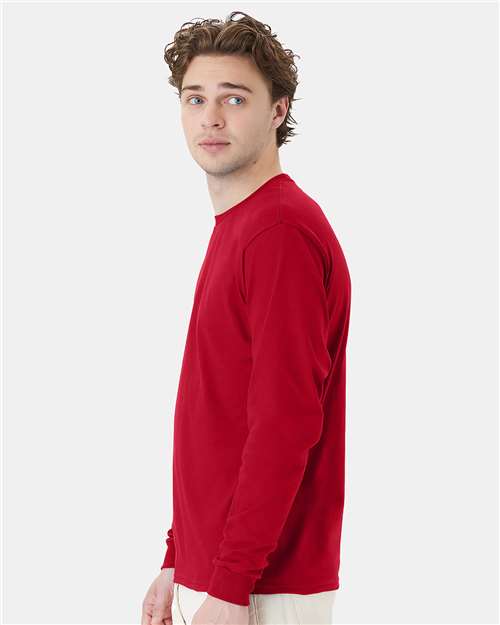 Hanes 5286 Essential-T Long Sleeve T-Shirt - Deep Red - model side