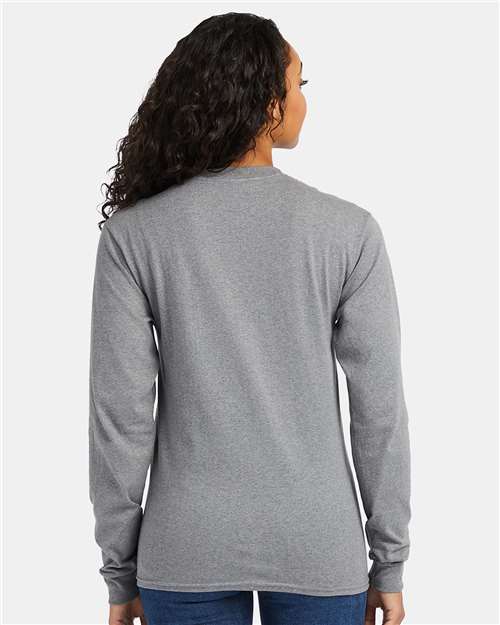Hanes 5286 Essential-T Long Sleeve T-Shirt - Oxford Grey - model back