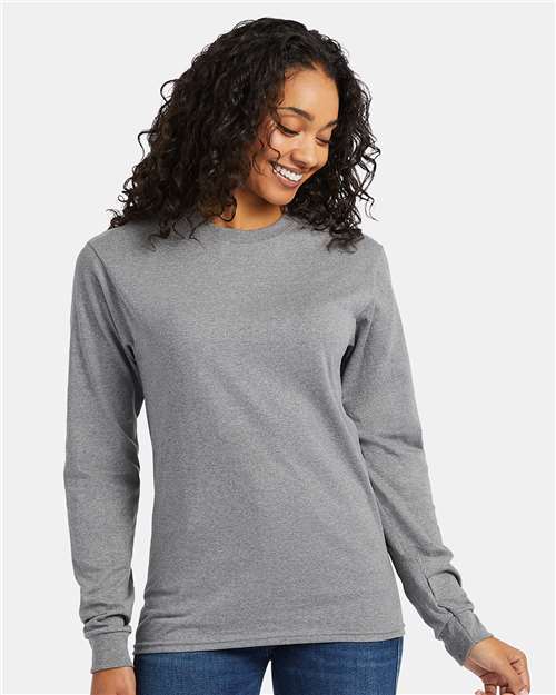 Hanes 5286 Essential-T Long Sleeve T-Shirt - Oxford Grey - model front