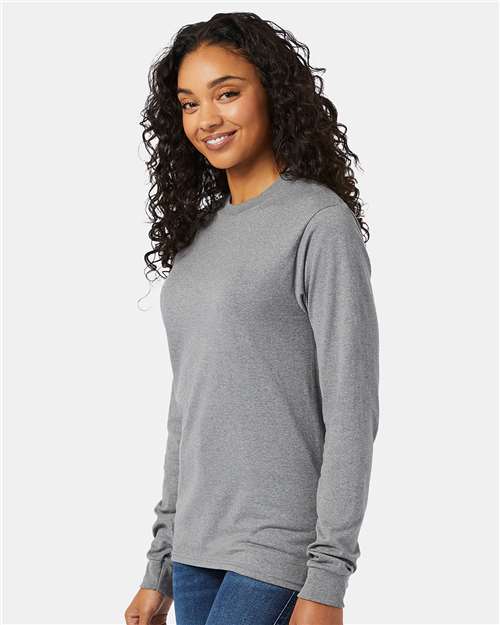 Hanes 5286 Essential-T Long Sleeve T-Shirt - Oxford Grey - model side