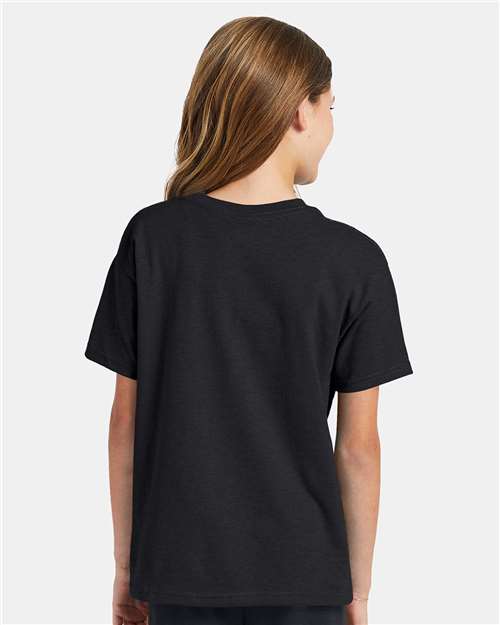 Hanes 5370 Youth EcoSmart T-Shirt - Charcoal Heather - model back