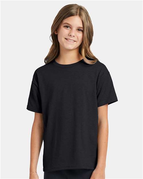 Hanes 5370 Youth EcoSmart T-Shirt - Charcoal Heather - model front