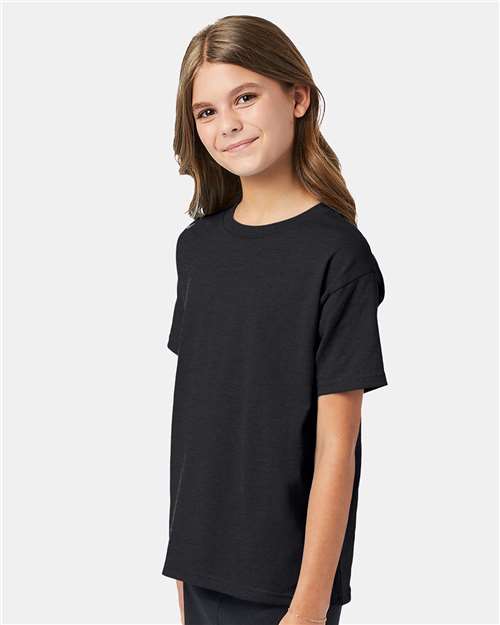 Hanes 5370 Youth EcoSmart T-Shirt - Charcoal Heather - model side