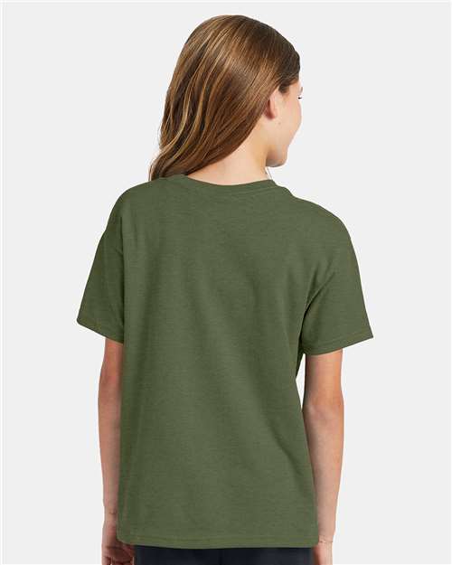 Hanes 5370 Youth EcoSmart T-Shirt - Heather Green - model back