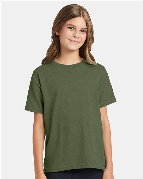 Hanes 5370 Youth EcoSmart T-Shirt - Heather Green - model front
