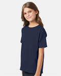 Hanes 5370 Youth EcoSmart T-Shirt - Heather Navy - model side