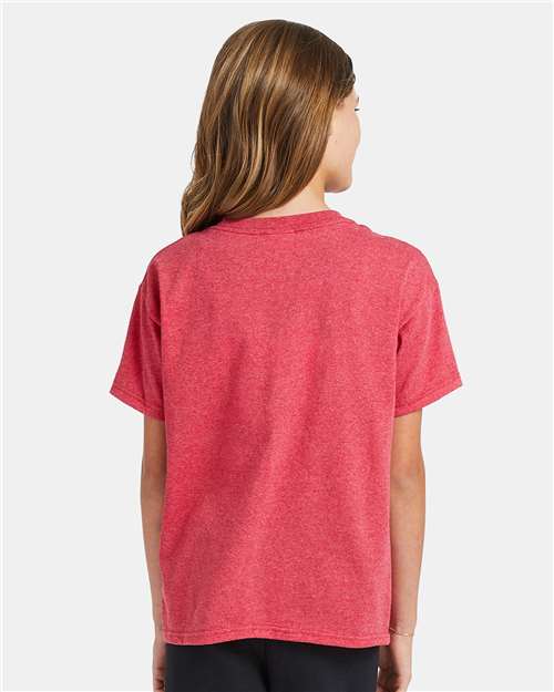 Hanes 5370 Youth EcoSmart T-Shirt - Heather Red - model back