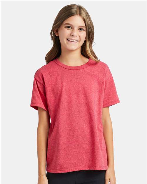 Hanes 5370 Youth EcoSmart T-Shirt - Heather Red - model front
