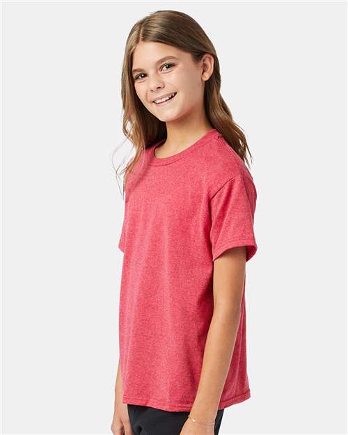 Hanes 5370 Youth EcoSmart T-Shirt - Heather Red - model side
