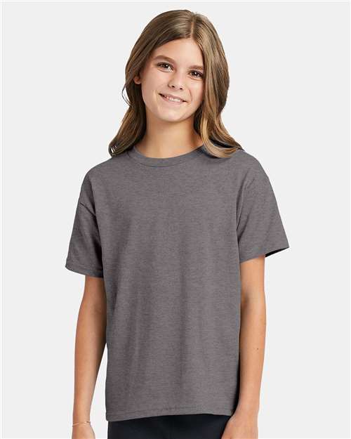 Hanes 5370 Youth EcoSmart T-Shirt - Oxford Grey - model front