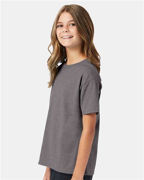Hanes 5370 Youth EcoSmart T-Shirt - Oxford Grey - model side