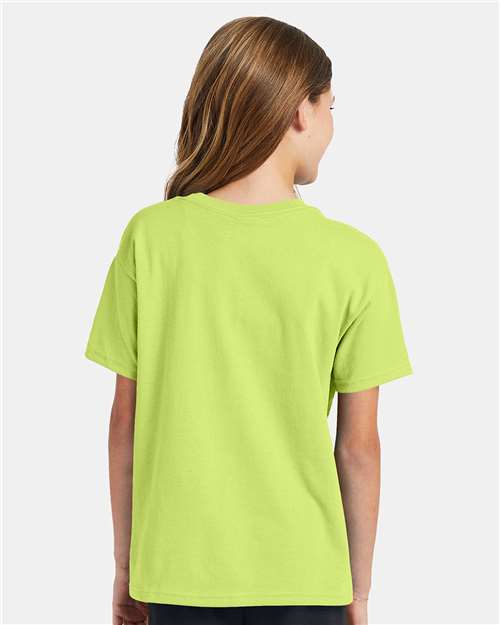 Hanes 5370 Youth EcoSmart T-Shirt - Safety Green - model back