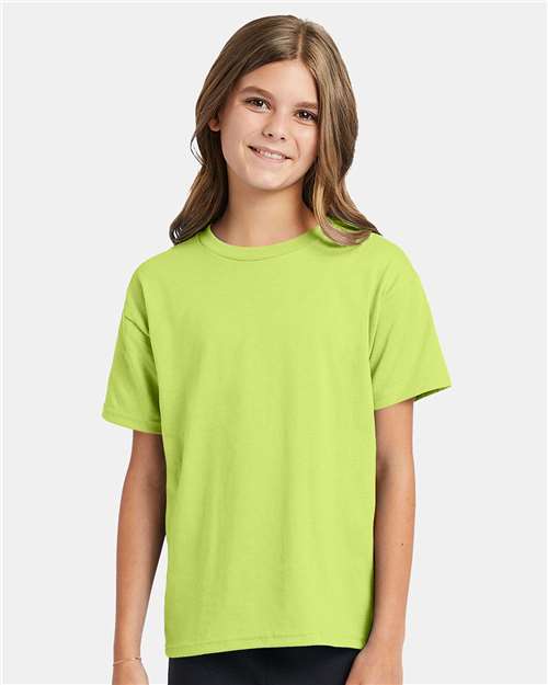 Hanes 5370 Youth EcoSmart T-Shirt - Safety Green - model front