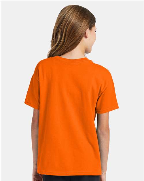 Hanes 5370 Youth EcoSmart T-Shirt - Safety Orange - model back