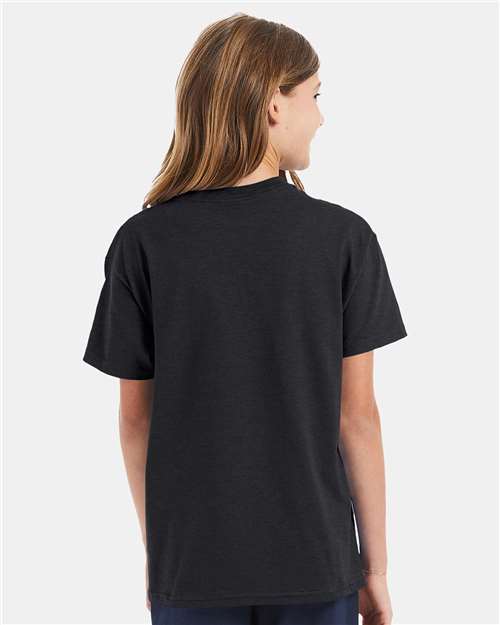 Hanes 5450 Youth Authentic T-Shirt - Charcoal Heather - model back