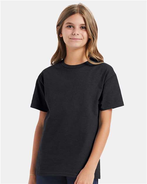 Hanes 5450 Youth Authentic T-Shirt - Charcoal Heather - model front
