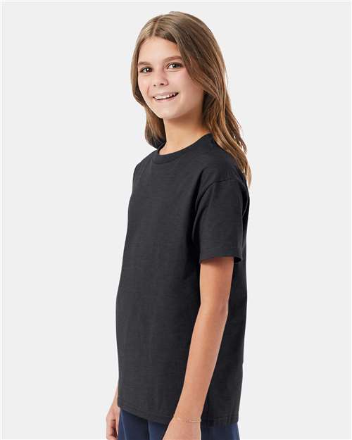 Hanes 5450 Youth Authentic T-Shirt - Charcoal Heather - model side