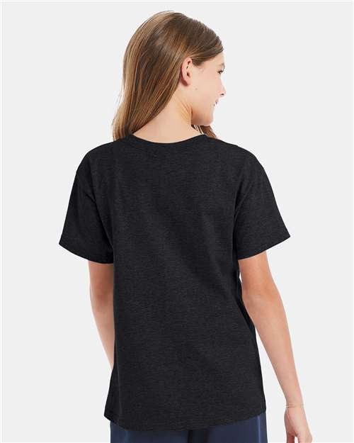 Hanes 5480 Youth Essential-T T-Shirt - Charcoal Heather - model back