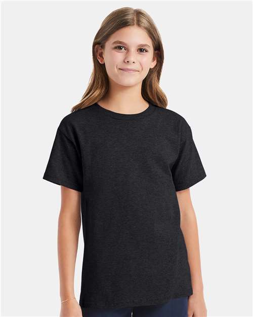 Hanes 5480 Youth Essential-T T-Shirt - Charcoal Heather - model front