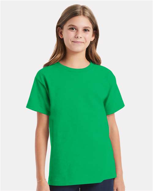 Hanes 5480 Youth Essential-T T-Shirt - Kelly Green - model front