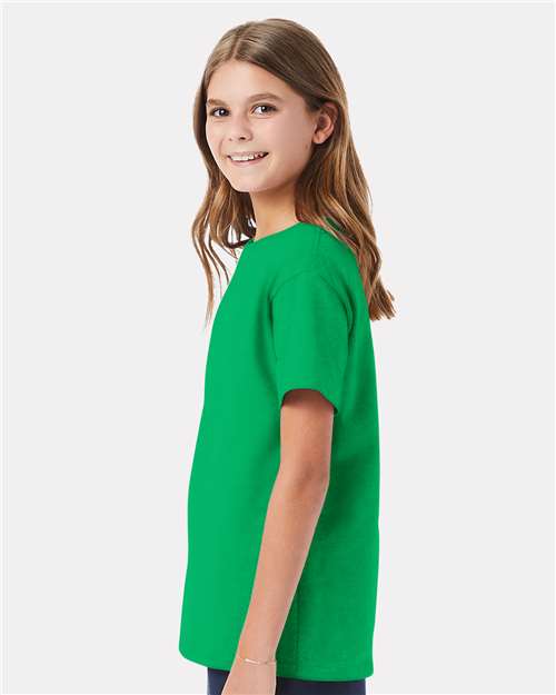 Hanes 5480 Youth Essential-T T-Shirt - Kelly Green - model side