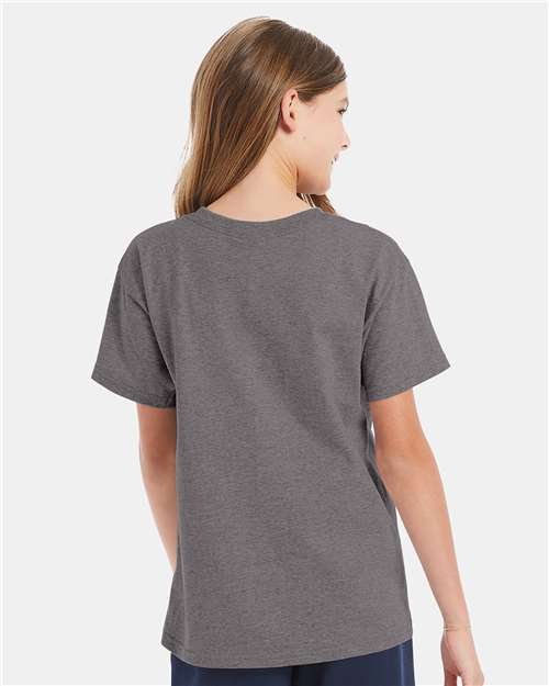 Hanes 5480 Youth Essential-T T-Shirt - Oxford Grey - model back