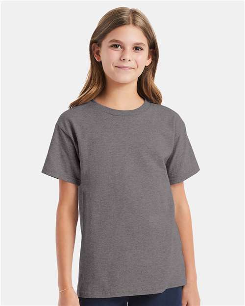 Hanes 5480 Youth Essential-T T-Shirt - Oxford Grey - model front