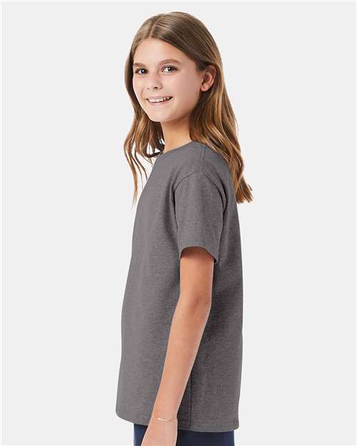 Hanes 5480 Youth Essential-T T-Shirt - Oxford Grey - model side