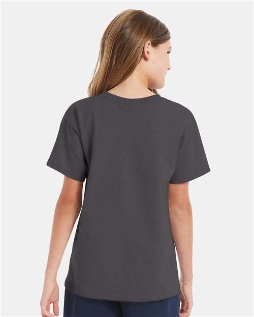 Hanes 5480 Youth Essential-T T-Shirt - Smoke Grey - model back
