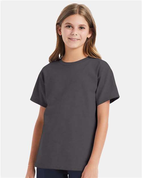 Hanes 5480 Youth Essential-T T-Shirt - Smoke Grey - model front