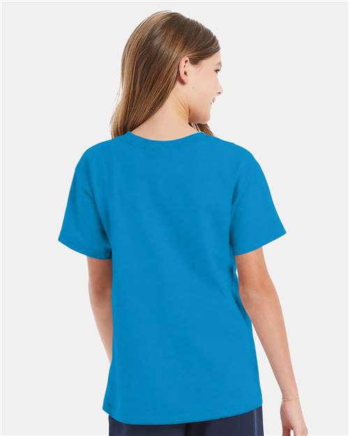 Hanes 5480 Youth Essential-T T-Shirt - Teal - model back