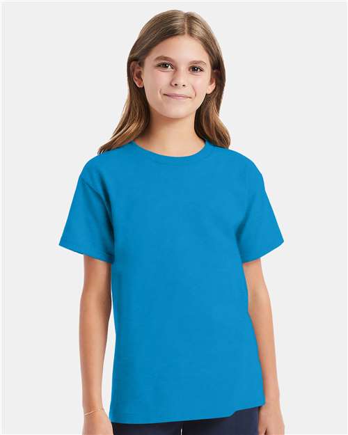 Hanes 5480 Youth Essential-T T-Shirt - Teal - model front
