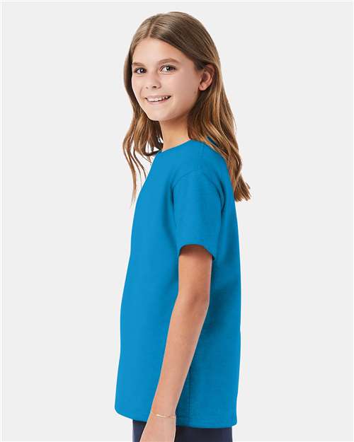 Hanes 5480 Youth Essential-T T-Shirt - Teal - model side