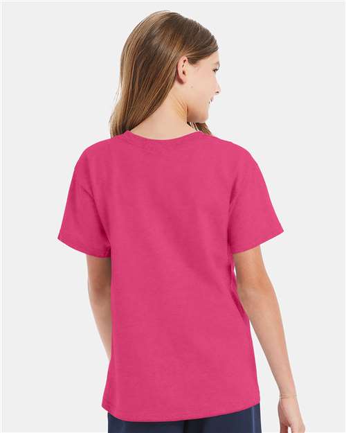 Hanes 5480 Youth Essential-T T-Shirt - Wow Pink - model back
