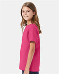 Hanes 5480 Youth Essential-T T-Shirt - Wow Pink - model side