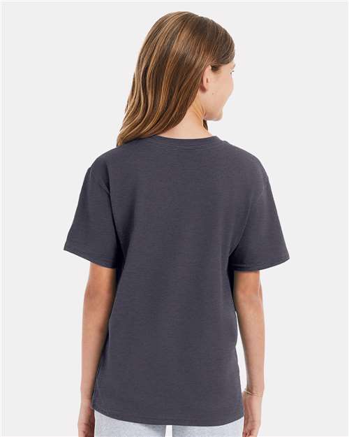 Hanes 498Y Youth Perfect-T T-Shirt - Charcoal Heather - model back