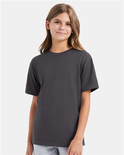 Hanes 498Y Youth Perfect-T T-Shirt - Smoke Grey - model front