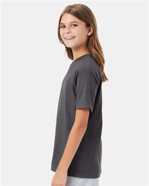 Hanes 498Y Youth Perfect-T T-Shirt - Smoke Grey - model side