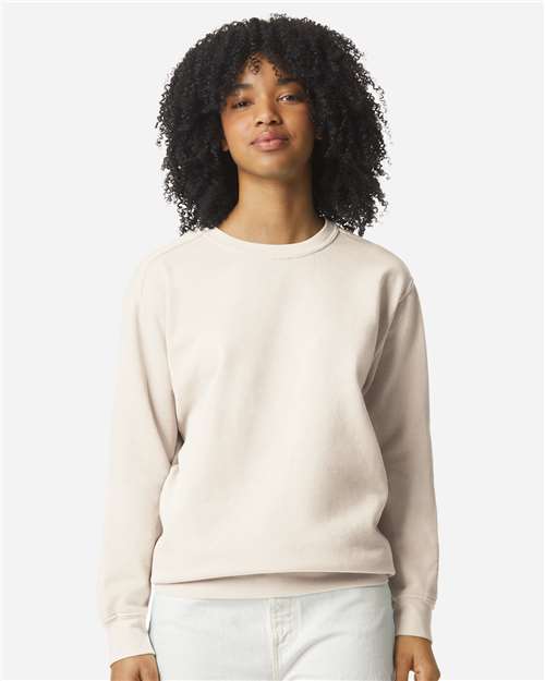 Comfort Colors 1566 Unisex Garment-Dyed Crewneck Sweatshirt - Ivory - model front