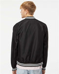 Independent Trading Co. EXP52BMR Unisex Lightweight Bomber Jacket - Black/ White Stripe - model back