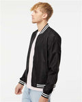 Independent Trading Co. EXP52BMR Unisex Lightweight Bomber Jacket - Black/ White Stripe - model side