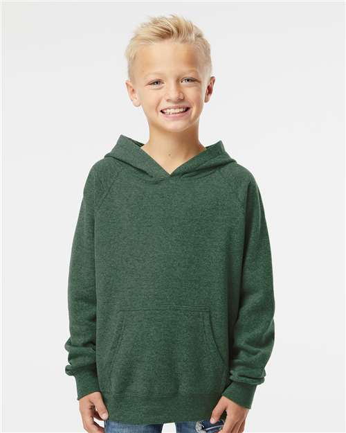 Independent Trading Co. PRM15YSB Youth Lightweight Special Blend Raglan Hooded Sweatshirt - Moss - model front